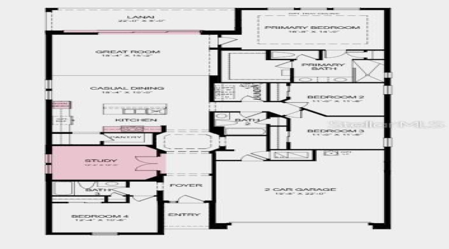 Floor Plan ~ Additional Highlights Include: Gourmet Kitchen, Pocket Sliding Glass Door Out To The Covered Lanai, 8' Interior Doors, Study In Place Of A Flex Room, And Tray Ceiling Package