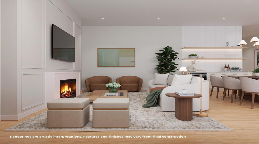 Bright, Open-Concept Great Room Featuring A Fireplace, Abundant Natural Light And Seamless Flow Into The Kitchen And Dining Areas.