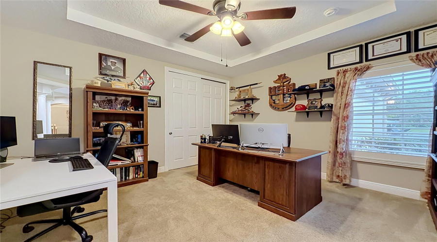 Downstairs Bedroom 6/Den/Office/Flex Space. Tray Ceiling, Plantation Shutters.