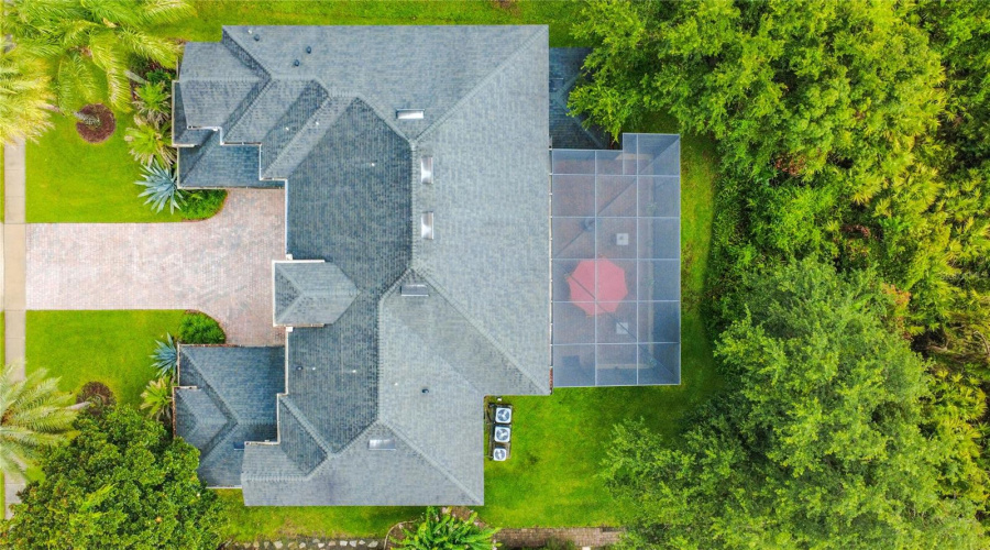 Overhead View Of The Wooded Backdrop And 2-Story Screen Enclosure.