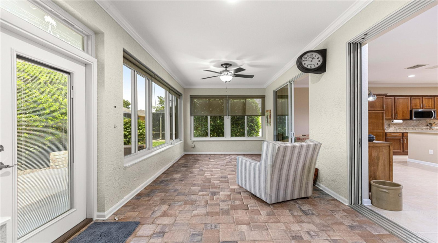 Sunroom, Paver Flooring, Glass Windows &Amp; Door, Spacious Room.