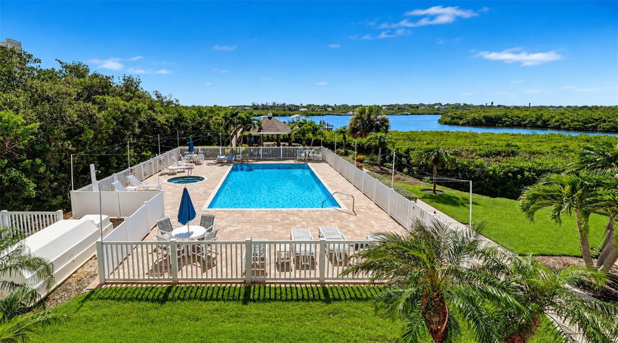 ....Amenities..photo Of Heated Pool &Amp; Spa At Dolphin Key.. Boat Slips , Fishing Dock Walkway Behind Pool.