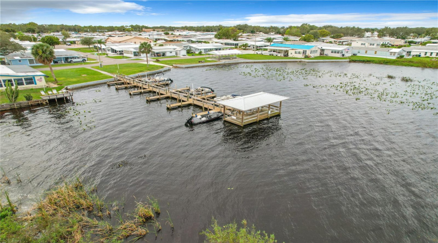 Aerial Of The Community Fishing Pier And Boat Slips