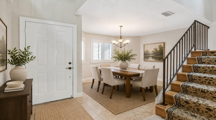 Virtually Staged Foyer And Dining Room.