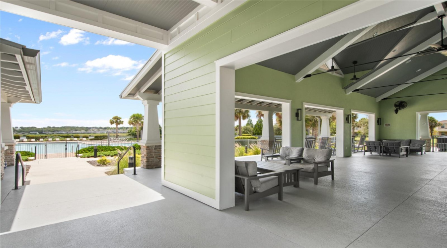 A View Of The Pool From The Clubhouse Which Is Equipped With Seating In The Shade For A Break From The Hot Florida Sun, Television And Restrooms