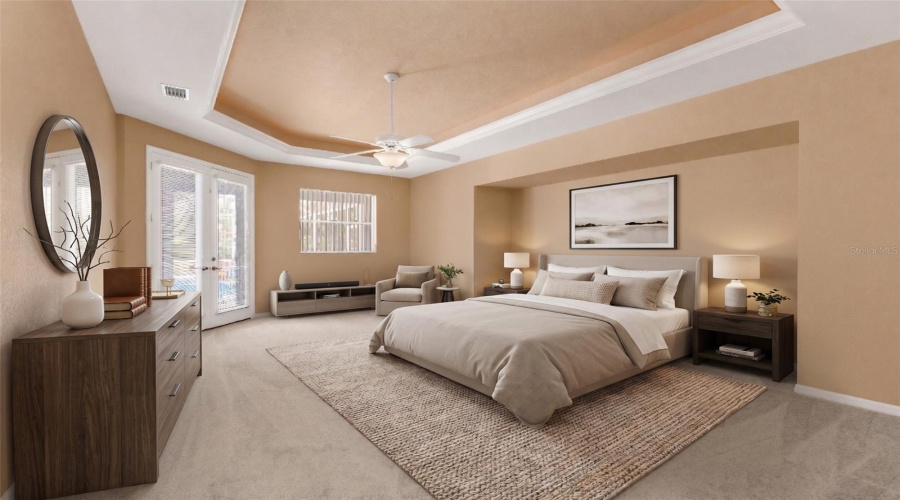 Primary Bedroom W French Doors To The Pool