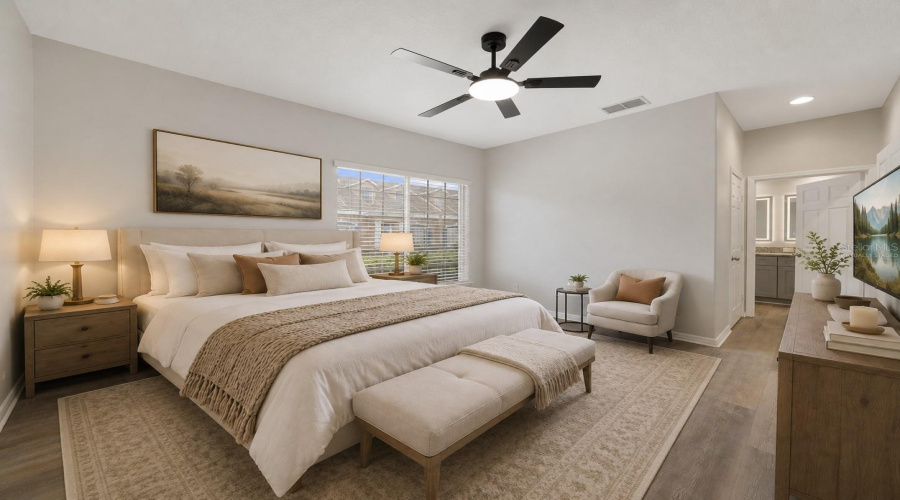 The Spacious Primary Bedroom Offers A Walk-In Closet And Private En-Suite Bath With Dual Sinks And Step-In Shower. Virtually Staged.
