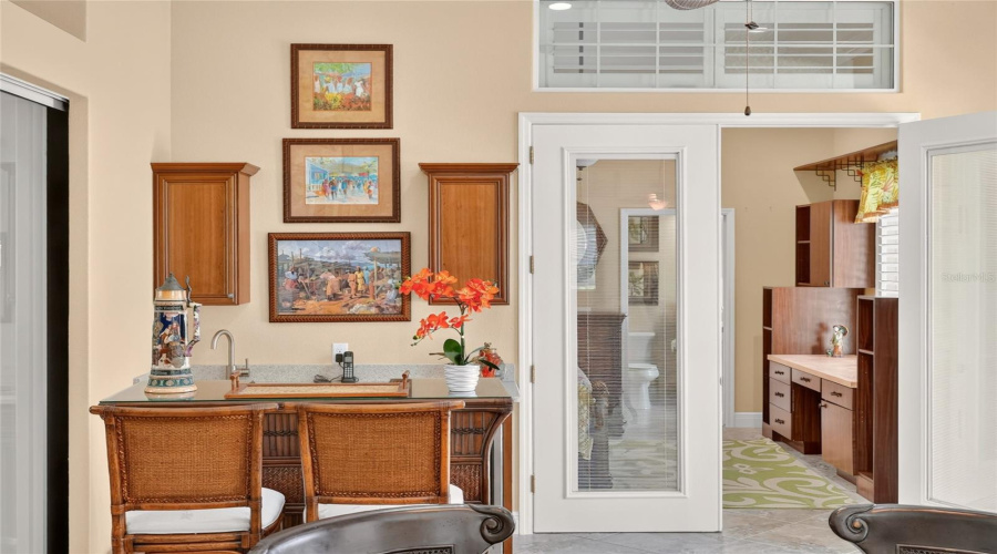 Wet Bar Area Of The South End Of Gathering Room - Note French Doors W/ Built-In Blinds (On R) Lead Into Bedroom #4. Sliding Glass Doors (On L) Lead Into The Living Room.