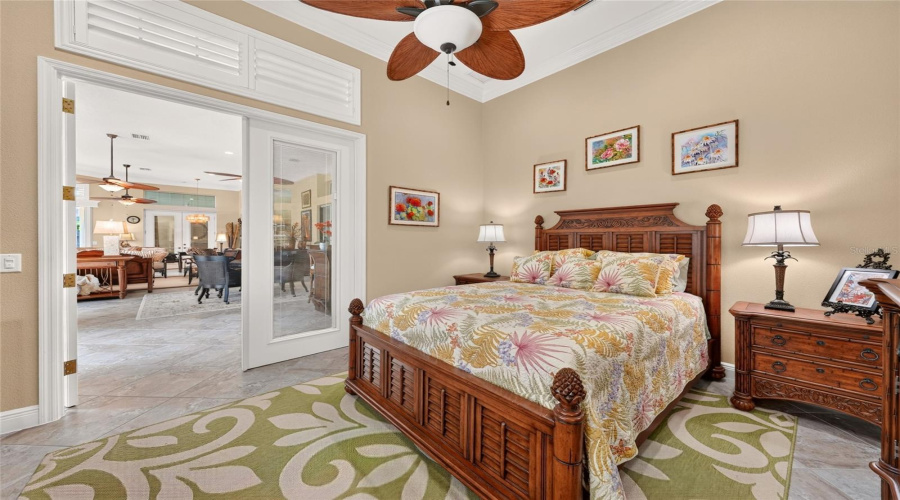 Bedroom #4 - View Shows Interior Of This Bedroom With French Doors Leading Out To The Southern End Of Gathering Room.