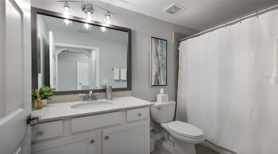 2Nd Bathroom New Light Fixture And Framed Mirror