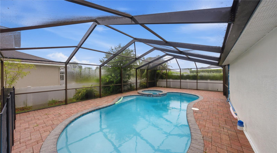 Screened And Pavered Freeform Pool