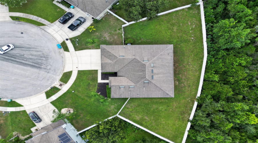 Aerial View At End Of Cul-De-Sac And Huge Backyard.