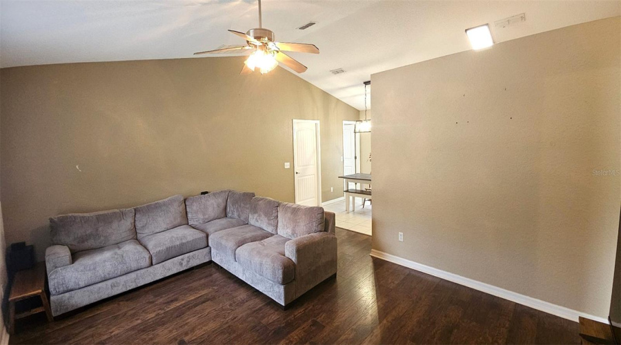 Open Living Room With Vaulted Ceilings