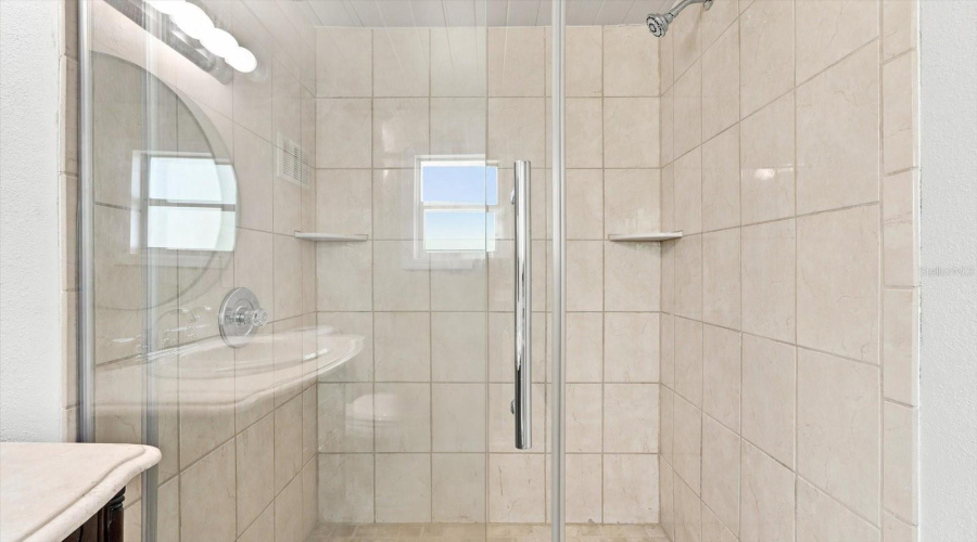 Master Bathroom W/ Tiled Shower &Amp; Glass Shower Door