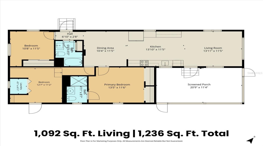 Floor Plan W/ 3 Bd/2Ba &Amp; A Covered, Newly Screened Front Porch