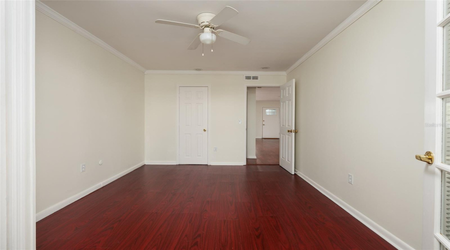 2Nd Bedroom: 2 Closets (1 With Exhaust Fan &Amp; Outlet), Crown Molding. Laminate Flooring. 10' X 13'.