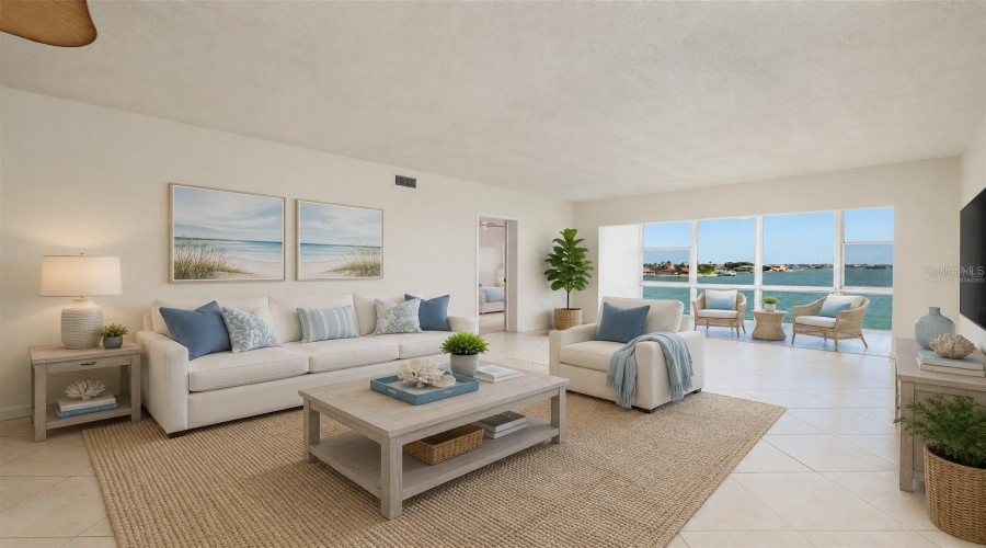 Virtually Staged. Living Area &Amp; Florida Room W/Bay Views.