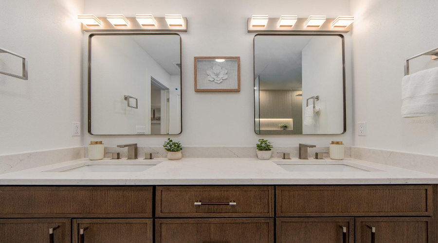 Second Bath Features A Beautiful Dual Vanity