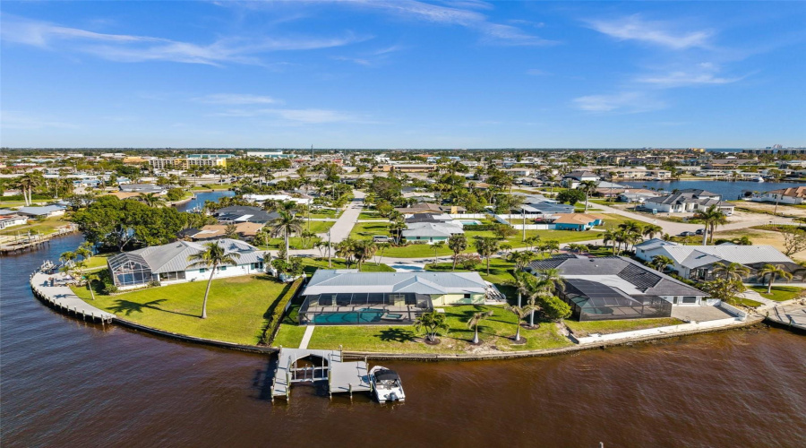 Aerial View Of The Back Of The Home On 116 Feet Of Riverfront