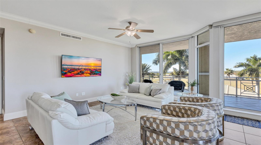 Spacious Living Room With Waterview Balcony