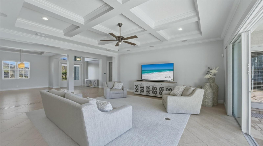 Great Room With Coffered Ceiling