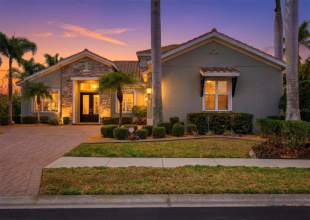 FRONT OF HOUSE AT SUNSET