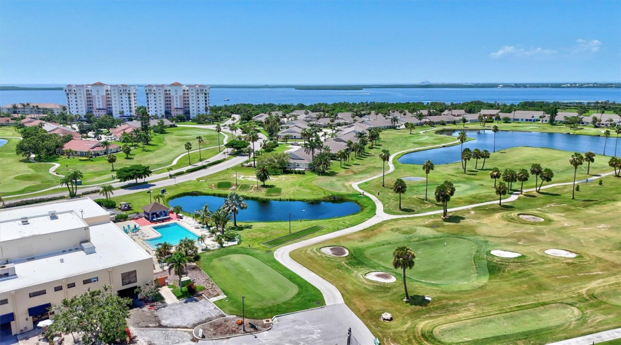 Aerial View Of Club Golf Course And Bay Club Building