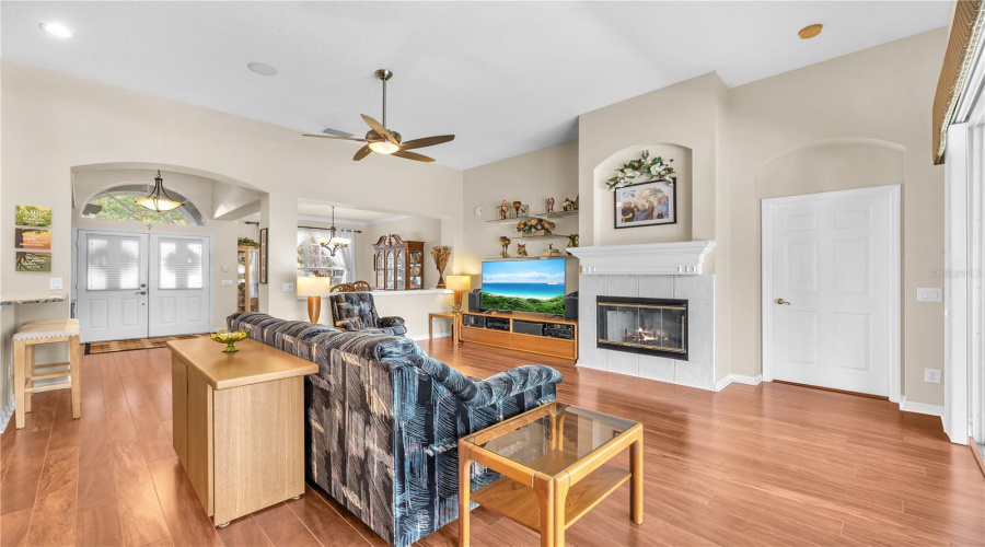 The Entrance To The Private Owner'S Suite Is Next To The Fireplace In The Family Room.