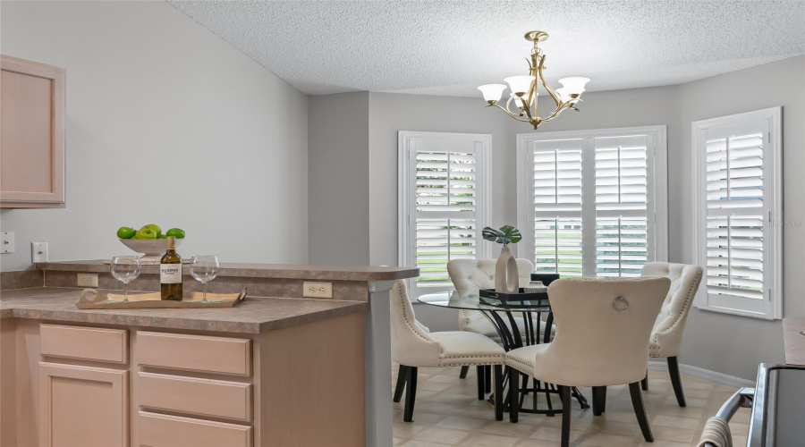 The Kitchen Opens Nicely To The Breakfast Area, Where Multiple Windows With Plantation Shutters Bring In Natural Light And Create An Appealing Everyday Dining Space.
