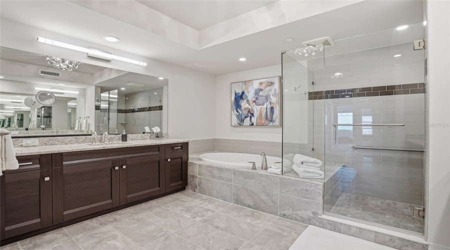 Spa-Inspired Primary Ensuite Bath.  Large Walk-In Shower And Soaking Tub.
