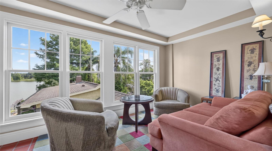 Sitting Area/Nook Overlooking Terraced Backyard And Lake Highland