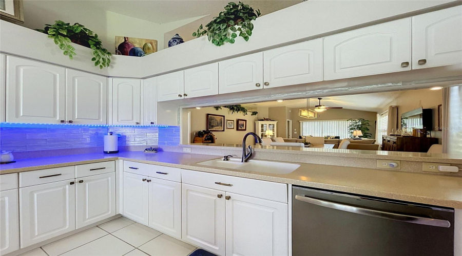 Controlled Lighting Off The Glass Tile Backsplash