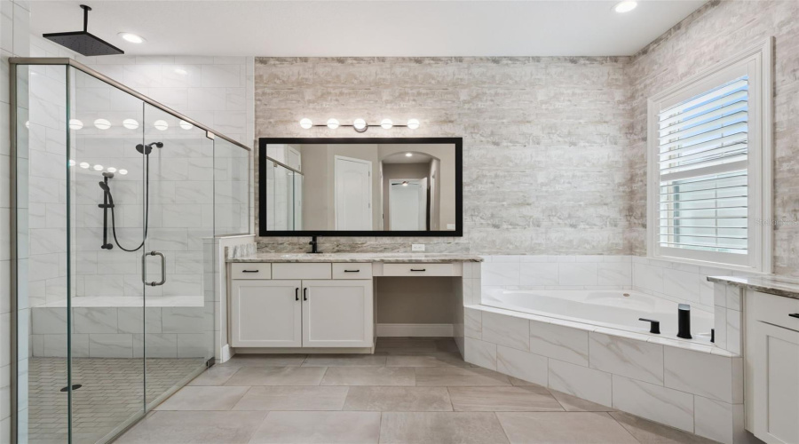 Luxurious Primary Bathroom, Walk-In Shower And Soaking Tub