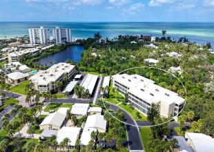 Aerial view of the Gulf front property of Whispering Sands!  225 Hourglass Way is circled.