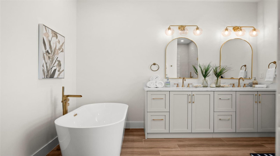 Standing Tub With Dual Vanity.