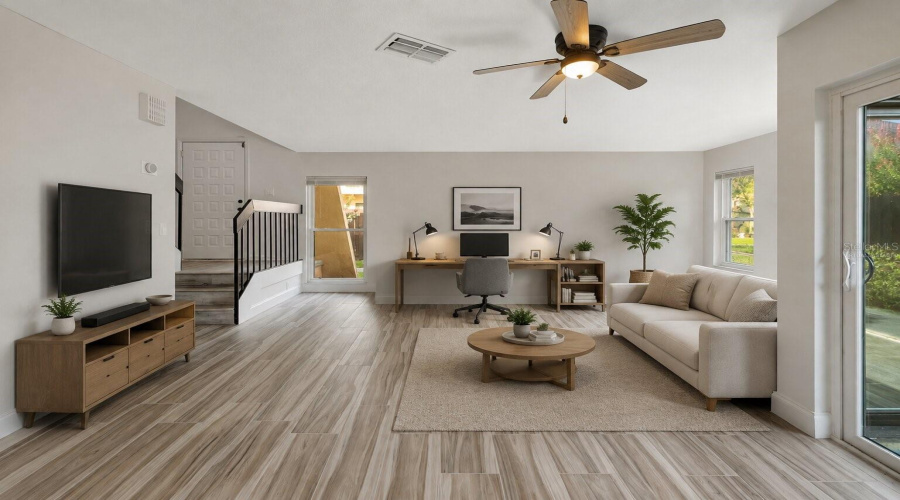 Virtually Staged As Living Room With Home Office
