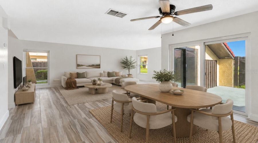 Virtually Staged As Living Room/Dining Space