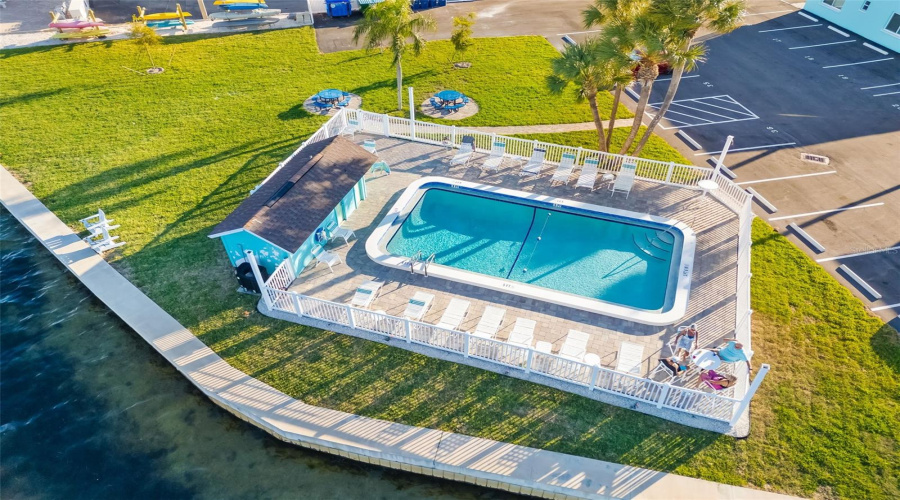 Community Waterfront Pool Area Overlooking Sarasota Bay.