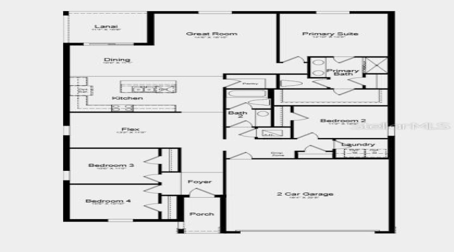Floor Plan ~ Additional Highlights Include: Washer, Dryer, Refrigerator, And Vertical Blinds At Sliding Glass Door In Great Room
