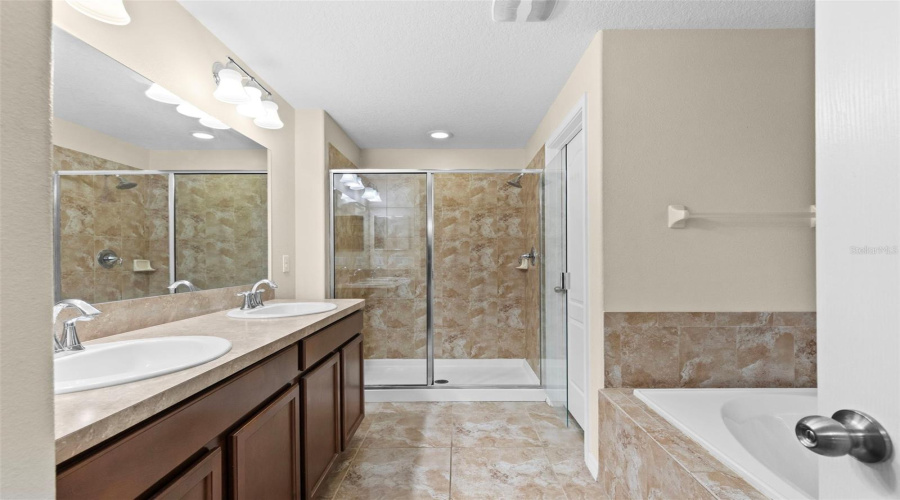 Primary En-Suite-Dual Sink Vanity &Amp; Glass Walk-In Shower