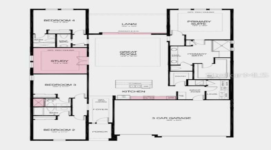 Floor Plan - Additional Highlights Include: Pocket Sliding Door At Great Room, Tray Ceiling Package, Pre-Plumb For Water Softener And Laundry Sink
