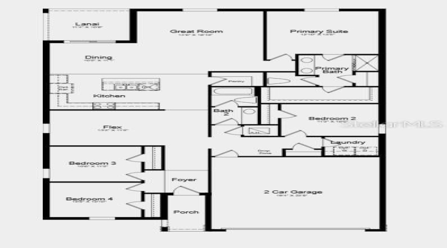 Floor Plan ~ Additional Highlights Include: Top Load Washer And Dryer, Refrigerator, Extended Lvp Flooring Throughout Main Living Area, Bathrooms, And Laundry Room, Whole House Blinds, And Vertical Blinds At Sliding Doors
