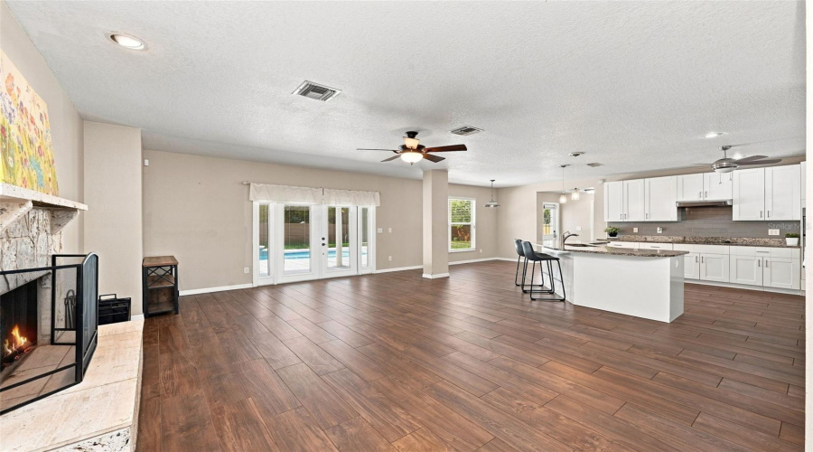 Family Room + Wood Burning Fireplace