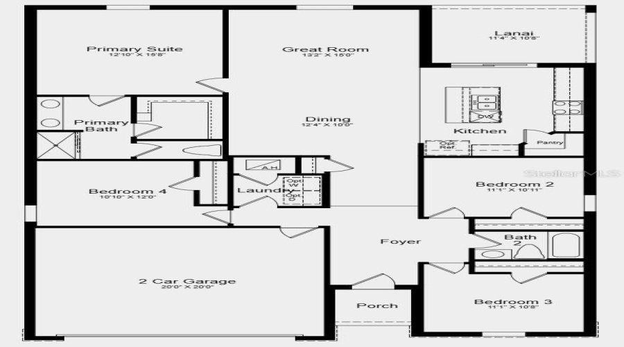 Floor Plan ~ Additional Highlights Include: Washer, Dryer, And Refrigerator, Extended Lvp Flooring Throughout Main Living Area, And Vertical Blinds On Sliding Glass Doors