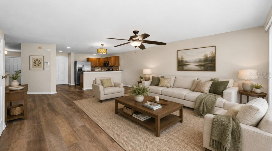 Virtually Staged Living Room To Kitchen