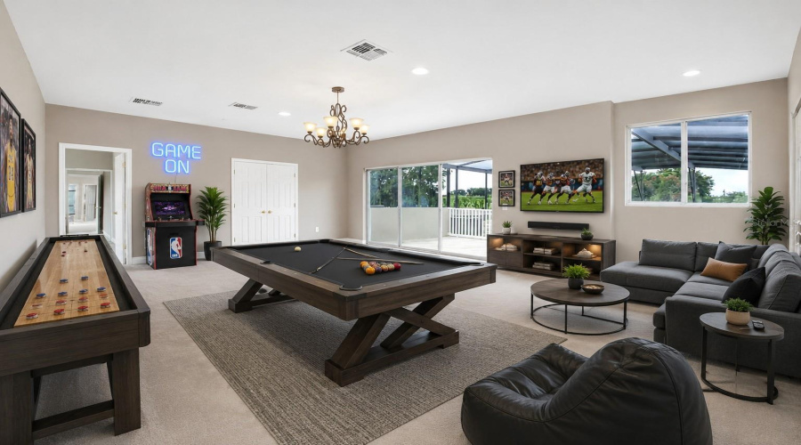 Game Room With Pool Table And Shuffle Board
