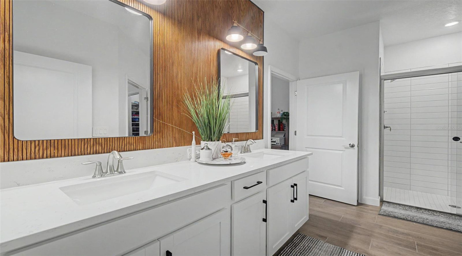 Dual Sinks With Upgraded Lights, Mirrors And Wall