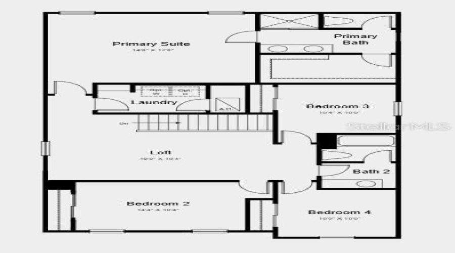 Second Floor Plan - Additional Highlights Include:  Quartz Countertops, Gray Cabinets, Washer, Dryer And Refrigerator
