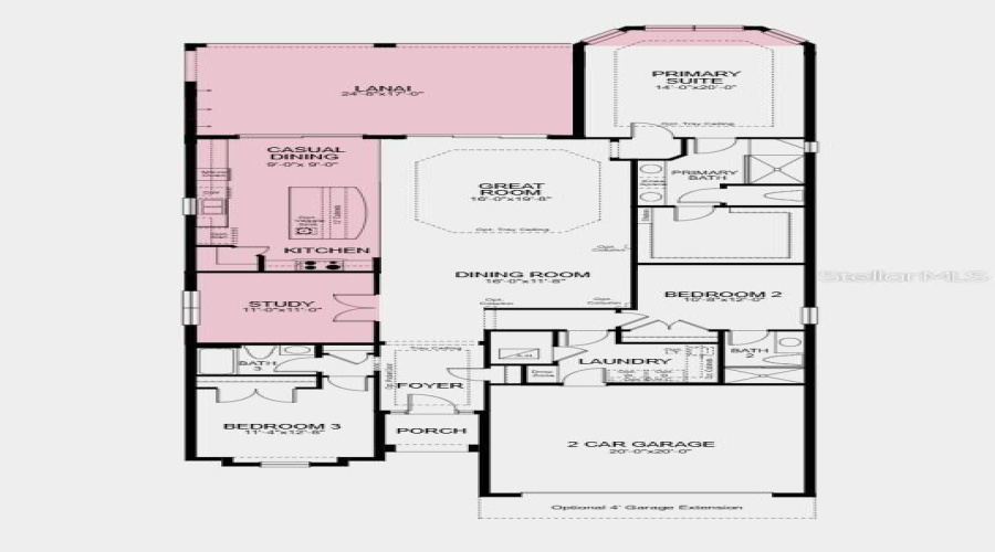 Floor Plan - Additional Highlights Include: Outdoor Kitchen Rough-In, Casual Dining Extension, Quartz Countertops, 4' Garage Extension, Bay Window Added To The Primary Bedroom, And Laundry Room Sink
