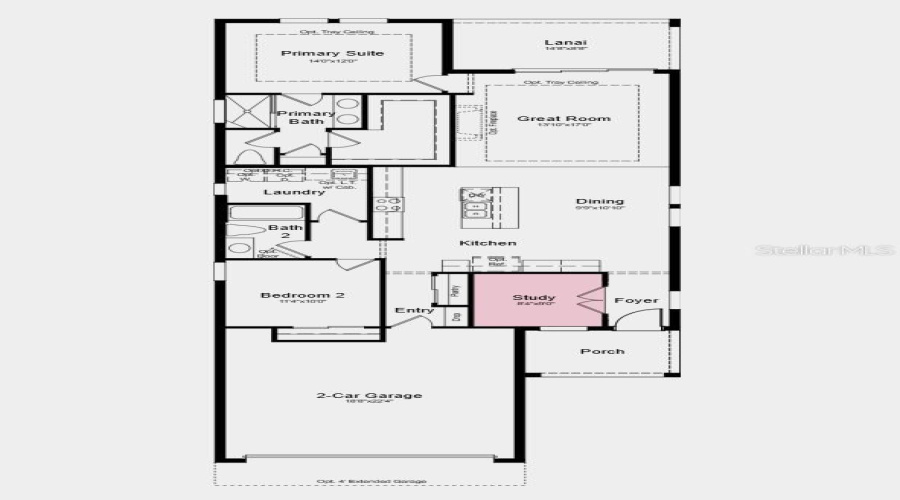Floor Plan - Additional Highlights Include: Refrigerator, Thickened Island Counter, Tray Ceiling Package, Extended 4' Garage Extension, Prewired For Future Pool Or Spa, And Base Cabinet With Sink In Laundry Room